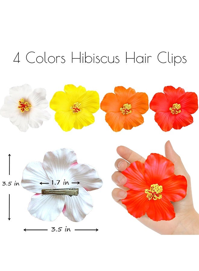 4Pcs Hawaiian Flower Hair Clips for Women,Plumeria Hibiscus Hair Clips Rose Hair Barrettes 3.5 Inch Artificial Flower Clips,Hair Accessories for Vacation Beach Party, Boho Clips for Girls Wedding - Image 5