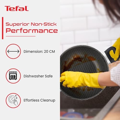 T-fal Tefal Simply Chef 20 cm Kadhai with Glass Lid| Titanium Non-Stick Coating | Thermo Signal Technology | All Hob Compatible | Even Heat Distribution | 100% PFOA Safe | Metal Spatula Friendly - Image 5
