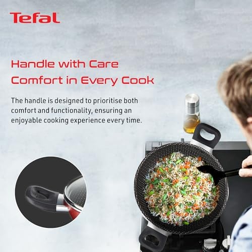T-fal Tefal Simply Chef 20 cm Kadhai with Glass Lid| Titanium Non-Stick Coating | Thermo Signal Technology | All Hob Compatible | Even Heat Distribution | 100% PFOA Safe | Metal Spatula Friendly - Image 4
