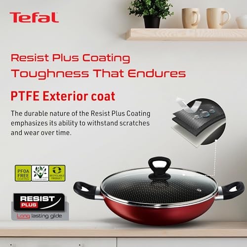 T-fal Tefal Simply Chef 20 cm Kadhai with Glass Lid| Titanium Non-Stick Coating | Thermo Signal Technology | All Hob Compatible | Even Heat Distribution | 100% PFOA Safe | Metal Spatula Friendly - Image 3