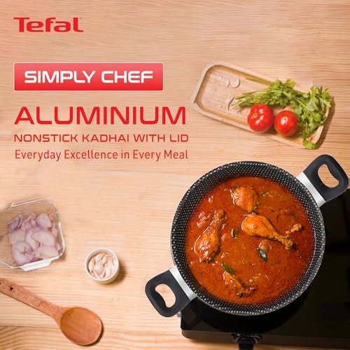 T-fal Tefal Simply Chef 20 cm Kadhai with Glass Lid| Titanium Non-Stick Coating | Thermo Signal Technology | All Hob Compatible | Even Heat Distribution | 100% PFOA Safe | Metal Spatula Friendly - Image 2