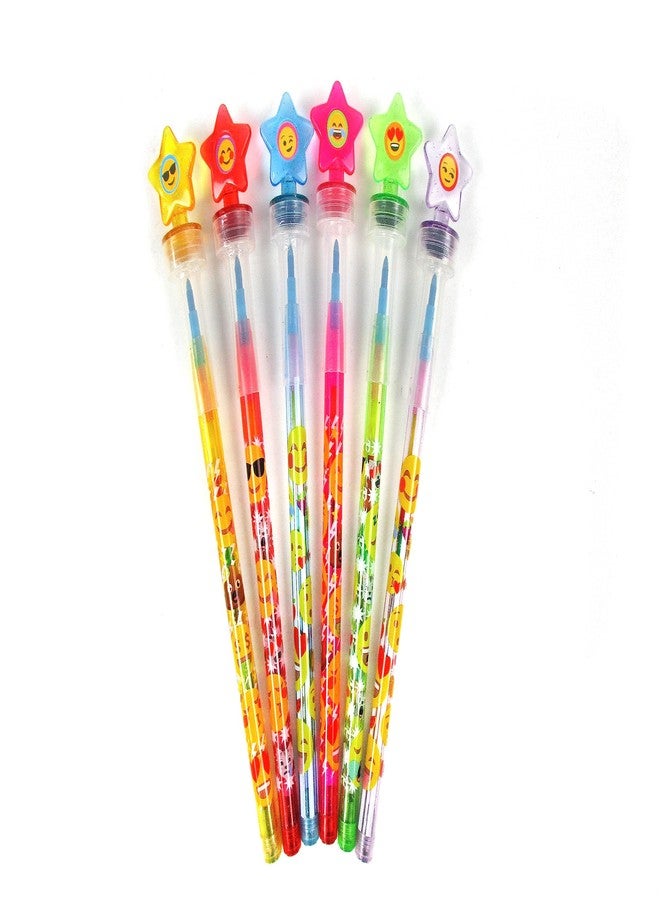 TINYMILLS 24 Pcs Emoji 2 in 1 Stackable Stacking Crayon with Extra Stamper Topper, Kids Party Favors, Goodie Bag Stuffers, Classroom Rewards, Prizes - Image 2