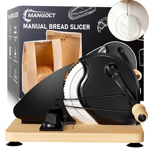 Mangoct Upgraded Manual Bread Slicer for Homemade Bread with 20 Bags and Acrylic Cover Adjustable Thickness Bread Cutter Sourdough Slicer Serrated Blade with Scale Line and Suction Cup for Baguettes - Image 1