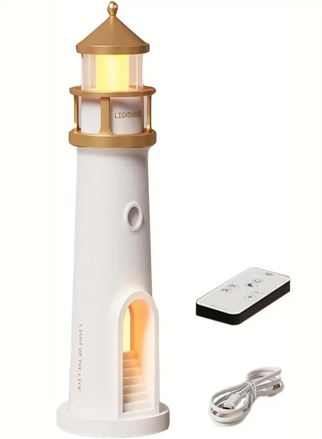 ارواق إضاءة ليلية فنية على شكل منارة مع إسقاط للقمر وقارب مزخرف - مصباح LED قابل لإعادة الشحن عبر USB مع مستشعر حركة وجهاز تحكم عن بعد - مثالي لغرف النوم وغرف المعيشة والمساحات الإبداعية - Image 1