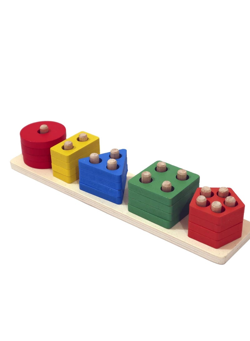 ألعاب تعليمية وتعلمية من مجموعة Grizzly Wooden Geometric Shapes Matching 5 column blocks - Image 2