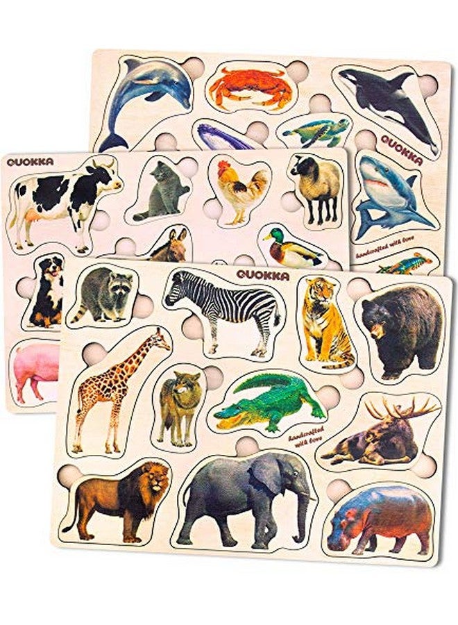 quokka Wooden Puzzles For Toddlers 1-3 - 3Xset Toddler Puzzles Ages 2-4 - Montessori Animal Toy Puzzles For Toddlers 3-5 Year Old - Wood Toy Learning Realistic Animals For Boy And Girl - Image 1