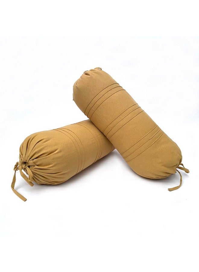 Swayam Round Bolster Pillow Cover - Set of 2 | 100% Cotton Printed Soft and Luxurious Decorative 30" x 15" Bolster Cover Set of 2 for Living Room Diwan Set - Beige - Image 1