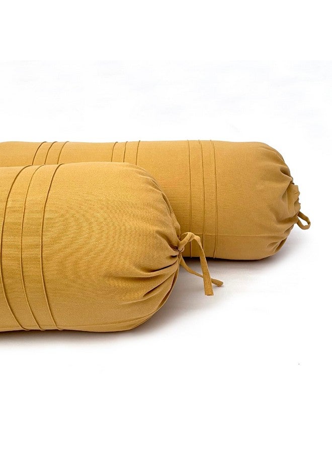 Swayam Round Bolster Pillow Cover - Set of 2 | 100% Cotton Printed Soft and Luxurious Decorative 30" x 15" Bolster Cover Set of 2 for Living Room Diwan Set - Beige - Image 2