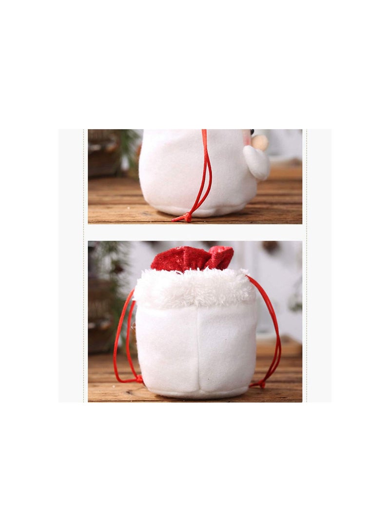 2pcs Xmas Drawstring Bag Santa Snowman Style Plush Doll Apple Candy Pouch Storage DIY for Kids Family Friends Cafe Shop Decorative