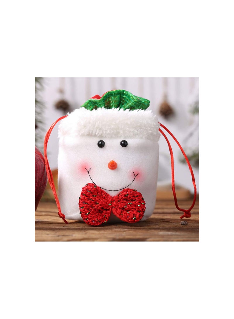 2pcs Xmas Drawstring Bag Santa Snowman Style Plush Doll Apple Candy Pouch Storage DIY for Kids Family Friends Cafe Shop Decorative