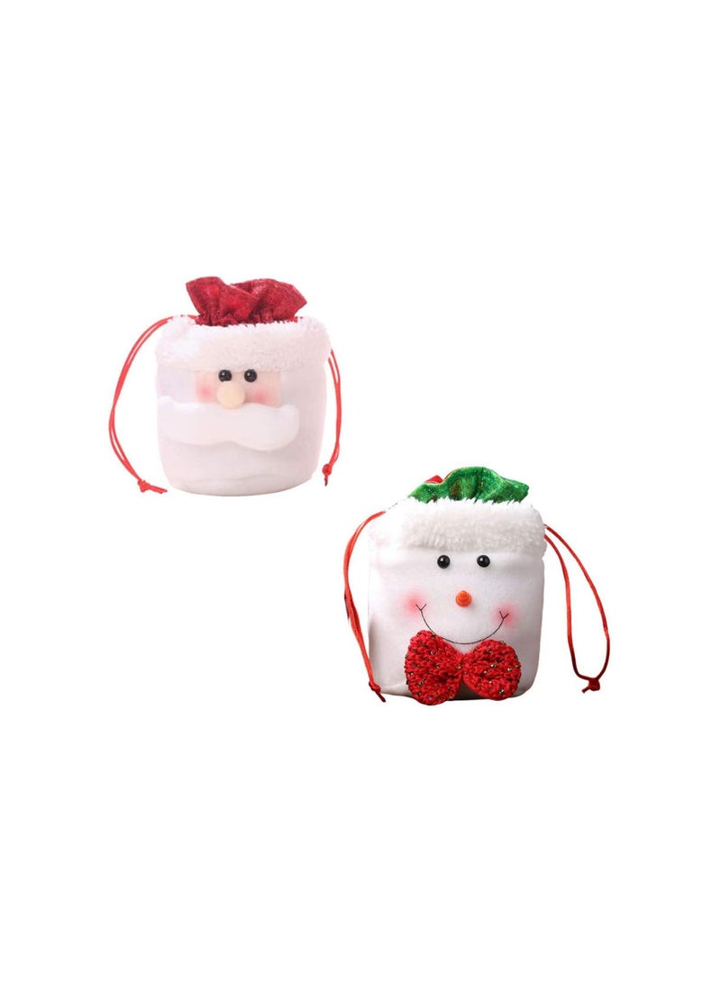 2pcs Xmas Drawstring Bag Santa Snowman Style Plush Doll Apple Candy Pouch Storage DIY for Kids Family Friends Cafe Shop Decorative