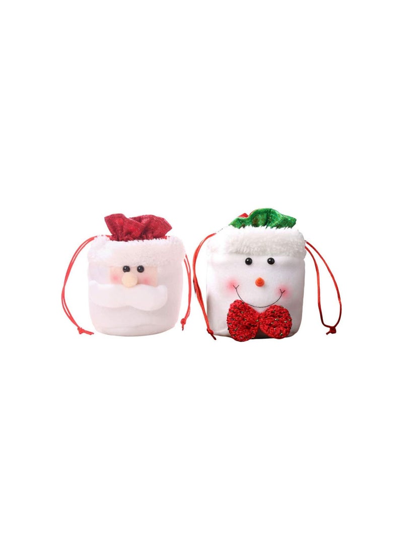 2pcs Xmas Drawstring Bag Santa Snowman Style Plush Doll Apple Candy Pouch Storage DIY for Kids Family Friends Cafe Shop Decorative