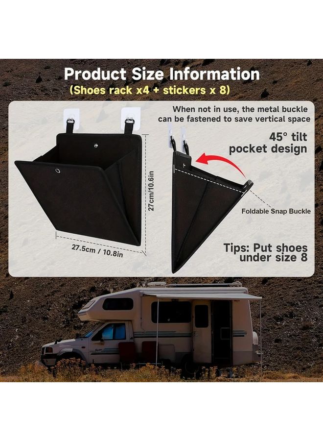 4 Pcs Wall Mounted Shoe Organizer Racks Foldable Over The Door Shoe Storage With Large Deep Pockets And Non Slip Strips Space Saving Narrow Design For Campers Dorms Apartments Easy No Drill Installation Holds Shoes Up To Size 8 Dorm Room Organization Camping Accessory Doorway Shelf Breathable Nonwoven Nonslip Pocket Liners Durable Construction Apartment Dwellers - Image 3