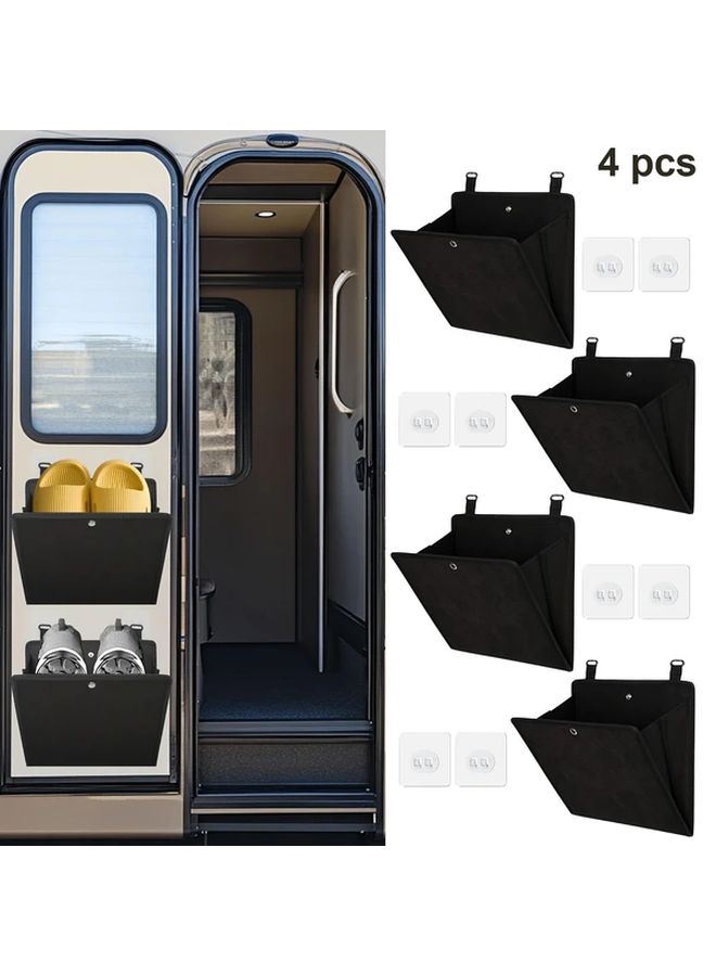 4 Pcs Wall Mounted Shoe Organizer Racks Foldable Over The Door Shoe Storage With Large Deep Pockets And Non Slip Strips Space Saving Narrow Design For Campers Dorms Apartments Easy No Drill Installation Holds Shoes Up To Size 8 Dorm Room Organization Camping Accessory Doorway Shelf Breathable Nonwoven Nonslip Pocket Liners Durable Construction Apartment Dwellers - Image 2