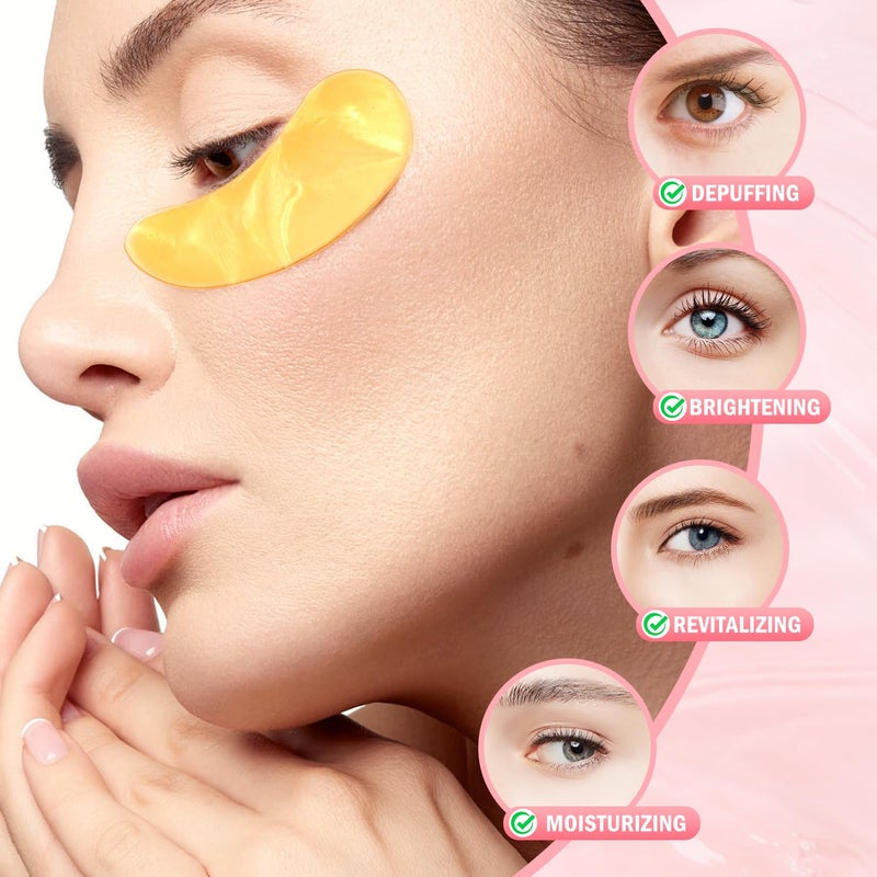 Onespring Under Eye Patches (30 Pairs) - 24K Gold Eye Mask for Puffy Eyes, Dark Circles, Under Eye Bags and Smooth Wrinkles, Eye Gel Pads With Collagen, Hyaluronic Acid & Castor Oil - Image 4