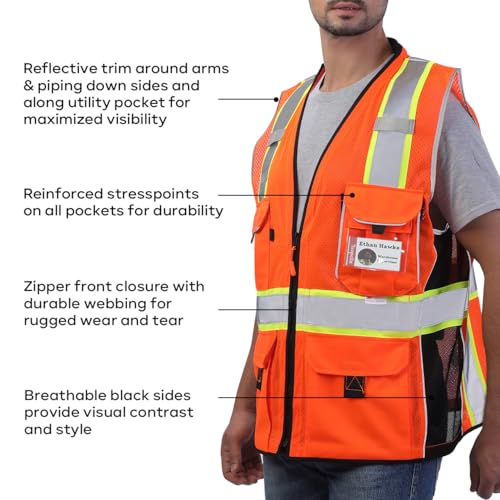Neopelta Reflective Safety Vest Orange Mesh, Made with 3M Reflective Tape, Heavy Duty Vest with ID pocket, Padded Neck, Orange 3XL - Image 5