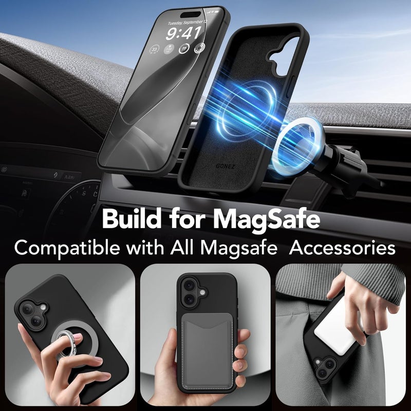 GONEZ Magnetic for iPhone 17 Case, Compatible with MagSafe, [Screen Protector + Camera Lens Protector], Liquid Silicone Anti-Scratch Shockproof Protective Phone Case 6.3 inch, Black - Image 3