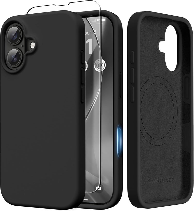 GONEZ Magnetic for iPhone 17 Case, Compatible with MagSafe, [Screen Protector + Camera Lens Protector], Liquid Silicone Anti-Scratch Shockproof Protective Phone Case 6.3 inch, Black - Image 1