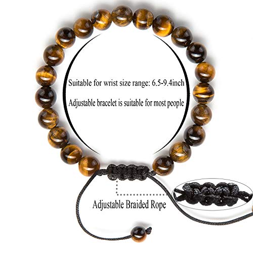 Hamoery Men Women 8mm Tiger Eye Stone Beads Bracelet Braided Rope Natural Stone Yoga Bracelet Bangle(Tiger Eye Stone) - Image 3