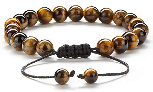 Hamoery Men Women 8mm Tiger Eye Stone Beads Bracelet Braided Rope Natural Stone Yoga Bracelet Bangle(Tiger Eye Stone) - Image 5