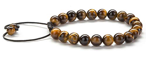 Hamoery Men Women 8mm Tiger Eye Stone Beads Bracelet Braided Rope Natural Stone Yoga Bracelet Bangle(Tiger Eye Stone) - Image 4