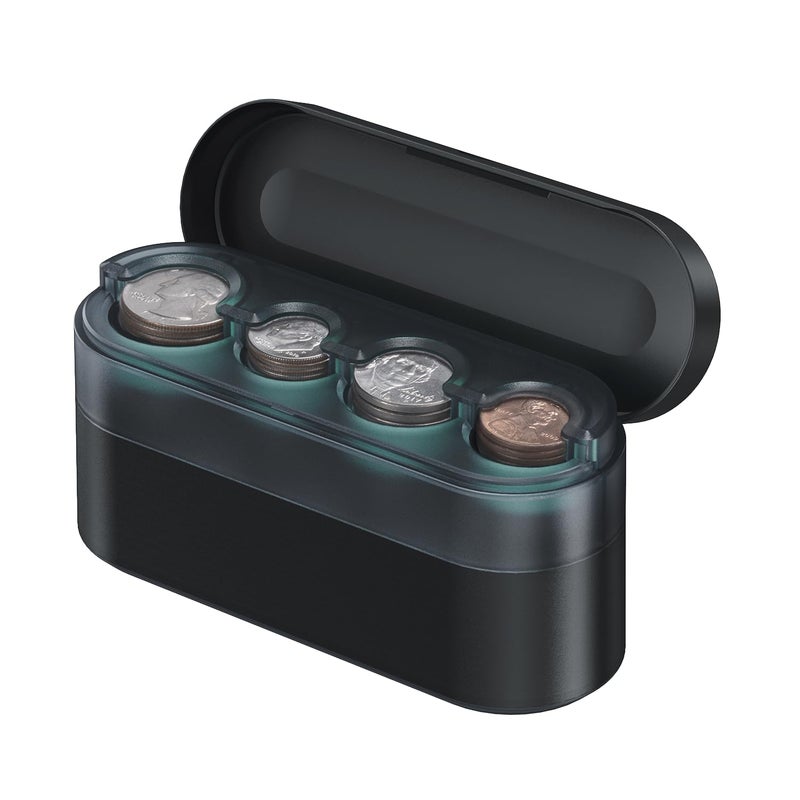 حامل عملات HALOBLK بسعة أكبر لحفظ العملات في السيارة متوافق مع معظم شاحنات السيارات باللون الأسود