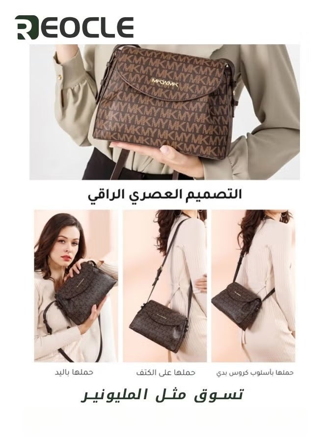 REOCLE Lady Luxury Retro Letter Diagonal Shoulder Bag PU Leather Span Bag Large Capacity Fashionable and Versatile Crossbody Bag - Image 3