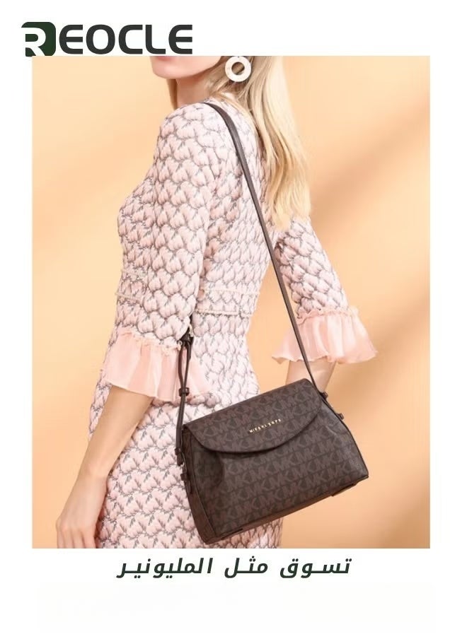 REOCLE Lady Luxury Retro Letter Diagonal Shoulder Bag PU Leather Span Bag Large Capacity Fashionable and Versatile Crossbody Bag - Image 2