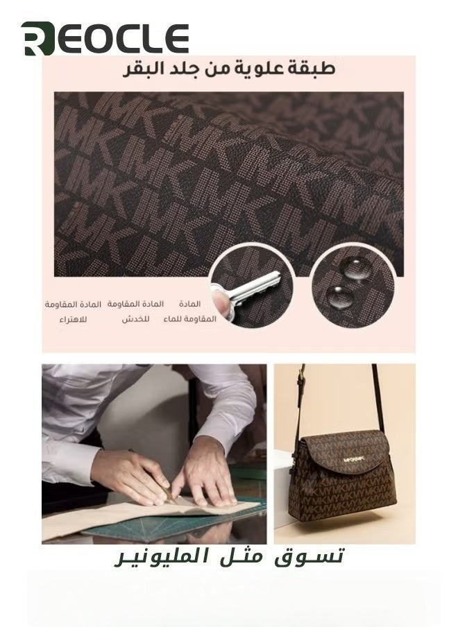 REOCLE Lady Luxury Retro Letter Diagonal Shoulder Bag PU Leather Span Bag Large Capacity Fashionable and Versatile Crossbody Bag - Image 4