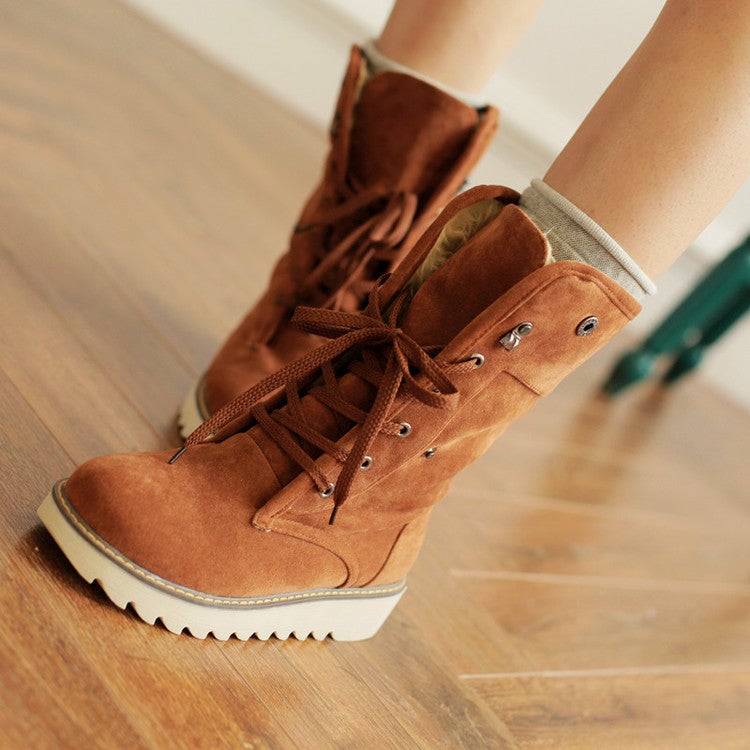Winter Women'S Boots Low Heel Frosted Leather Thick Plush Mid-Calf Boots Snow Boots Plus Size Women'S Shoes 40-43 - Image 3
