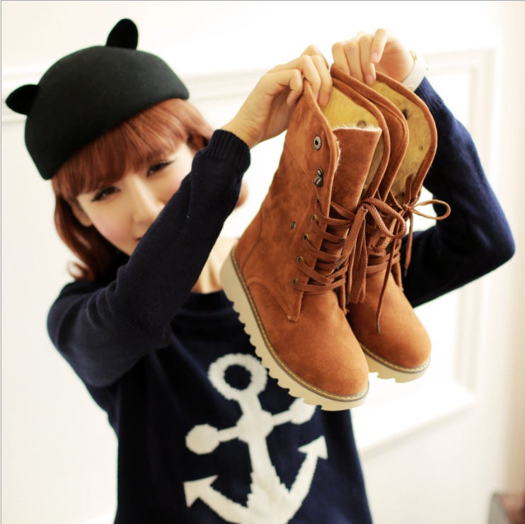 Winter Women'S Boots Low Heel Frosted Leather Thick Plush Mid-Calf Boots Snow Boots Plus Size Women'S Shoes 40-43 - Image 2