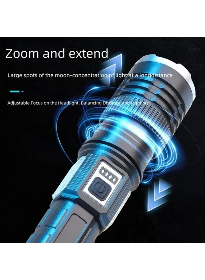 مصباح يدوي LED متعدد الوظائف COB قابل لإعادة الشحن بمنفذ USB من النوع C أسود مع تركيز قابل للتعديل - Image 2
