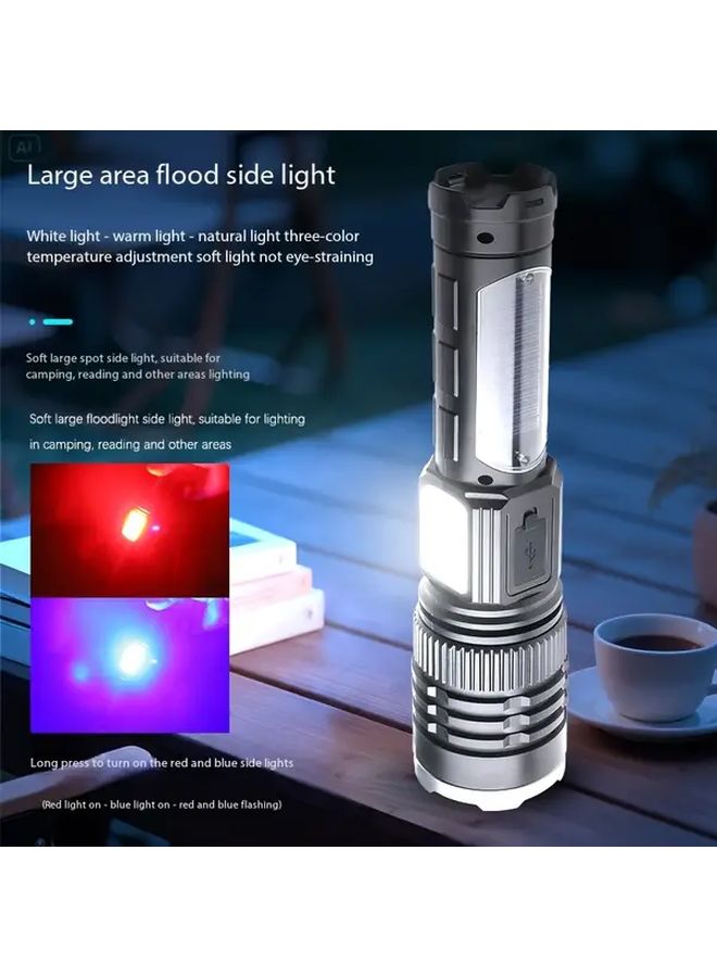مصباح يدوي LED متعدد الوظائف COB قابل لإعادة الشحن بمنفذ USB من النوع C أسود مع تركيز قابل للتعديل - Image 4
