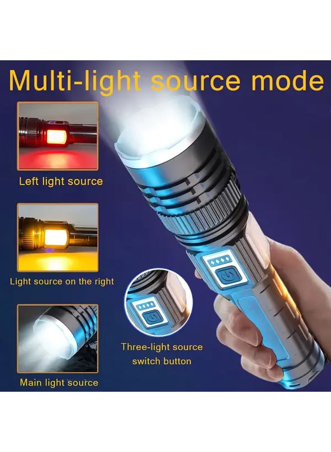 مصباح يدوي LED متعدد الوظائف COB قابل لإعادة الشحن بمنفذ USB من النوع C أسود مع تركيز قابل للتعديل - Image 1