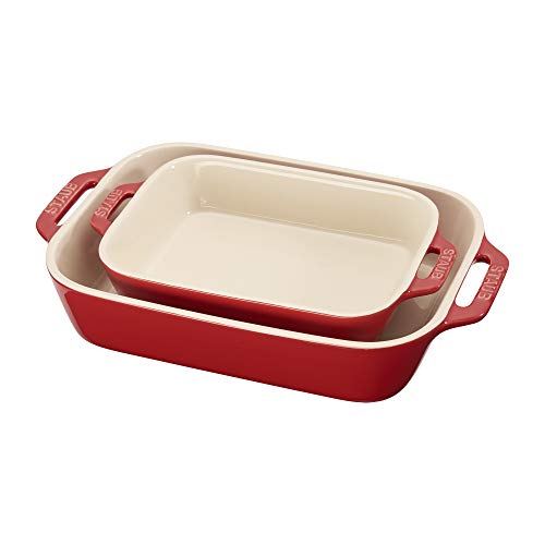 STAUB Ceramic Rectangular Baking Dish Set, 2 pc, Cherry - Image 1