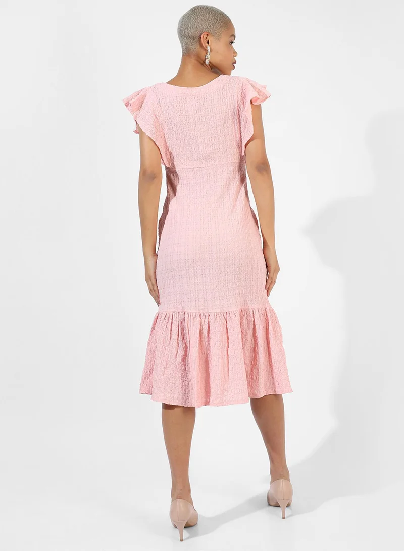 PINACOLADA  Women's Baby Pink Creased Cut-Out Midi Dress for Women | Best Price UAE