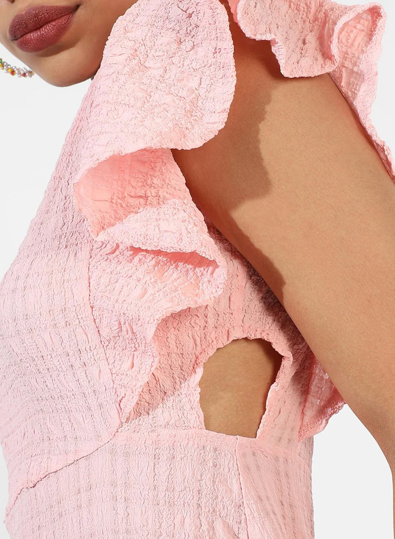 PINACOLADA  Women's Baby Pink Creased Cut-Out Midi Dress for Women | Best Price UAE