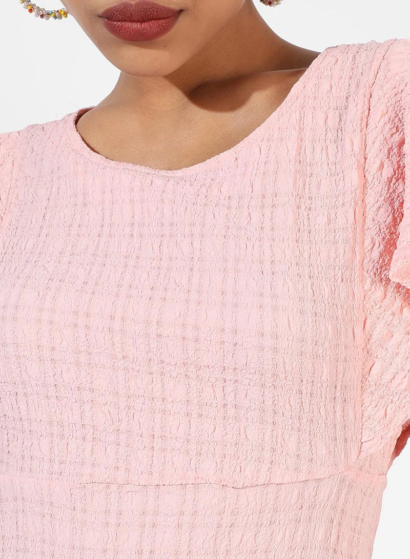 PINACOLADA  Women's Baby Pink Creased Cut-Out Midi Dress for Women | Best Price UAE