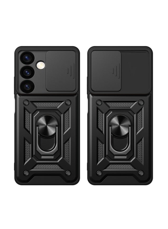 for Samsung Galaxy A26 5G Case Cover, Slide Camera Lens Cover, Magnetic Ring Holder Kickstand Protective Phone Case for Samsung Galaxy A26 5G, Black - Image 1