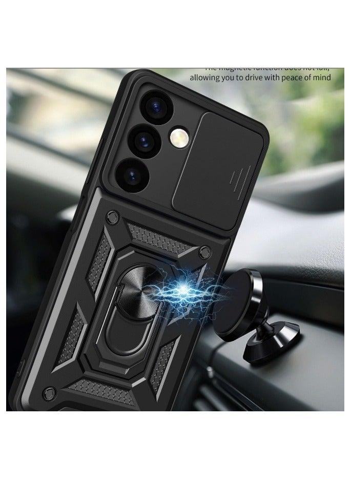 for Samsung Galaxy A26 5G Case Cover, Slide Camera Lens Cover, Magnetic Ring Holder Kickstand Protective Phone Case for Samsung Galaxy A26 5G, Black - Image 2