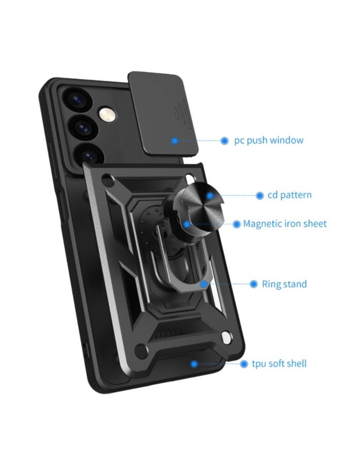 for Samsung Galaxy A26 5G Case Cover, Slide Camera Lens Cover, Magnetic Ring Holder Kickstand Protective Phone Case for Samsung Galaxy A26 5G, Black - Image 4