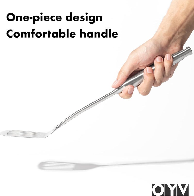 OYV Pack of 2 Wok Spatula, Solid & Slotted metal Spatula Set, 304 Stainless Steel Kitchen Utensils for Cooking Fish, Eggs, Pancakes, Wok, 14.6 inch Turner Spatulas. - Image 5