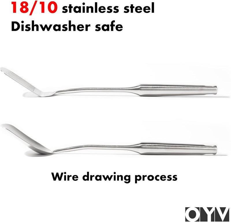 OYV Pack of 2 Wok Spatula, Solid & Slotted metal Spatula Set, 304 Stainless Steel Kitchen Utensils for Cooking Fish, Eggs, Pancakes, Wok, 14.6 inch Turner Spatulas. - Image 3