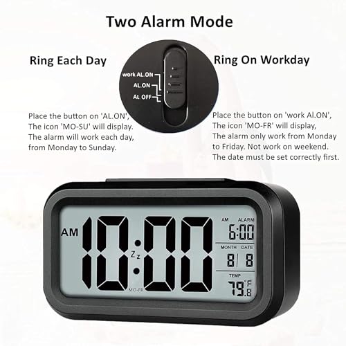 LUUKMONDE Digital Alarm Clock for Heavy Sleepers, Digital Clock Table Clock for Study Table, Students, Office, Corporate | Alarm Clock for Bedroom with Loud Sound, Automatic Sensor,Date & Temperature - Image 5