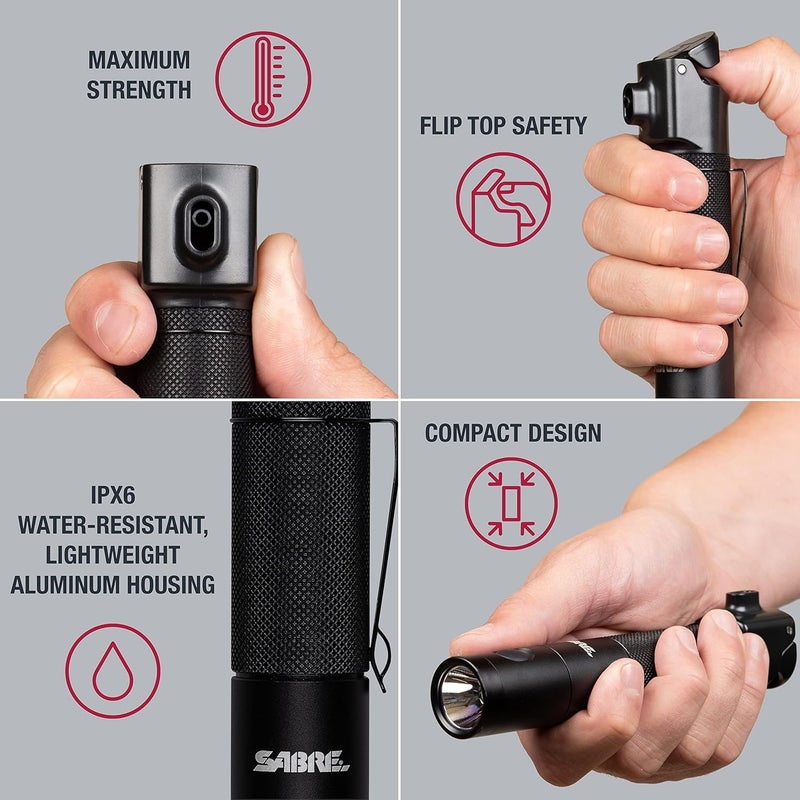 sabre PepperLight 2-in-1 Flashlight Pepper Spray, Ultra-Bright 750 Lumen Flashlight, Visible Up To 540-Feet (165-Meters), Protect Aginst Multiple Threats with 25 Bursts, IPX6 Water-Resistant Rated - Image 1