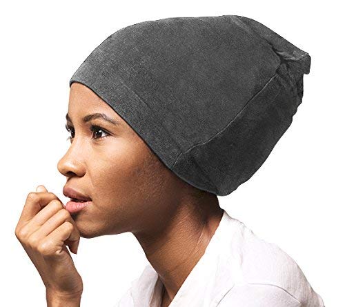 ADAMA Satin Lined Jersey Beanie Ultra Soft Fashionable Hipster Chic Satin Lining Prevents Breakage and Tangling Day and Night Hair Defense Gray Standard
