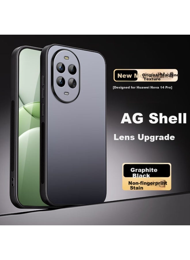 Shangsu Huawei Nova 14 Pro Phone Case, Nova 14 Pro Protective Cover, Ag Frosted Lens Full Coverage Anti-Drop Simple Business Men And Women Shell, Graphite Black