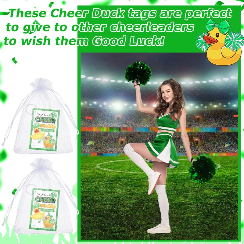 Seenelling Cheer Gifts Bulk Duck Keychain You've Been Cheer Ducked Tags Bow Organza Bags for Valentines Cheerleader Team Gift - Image 4