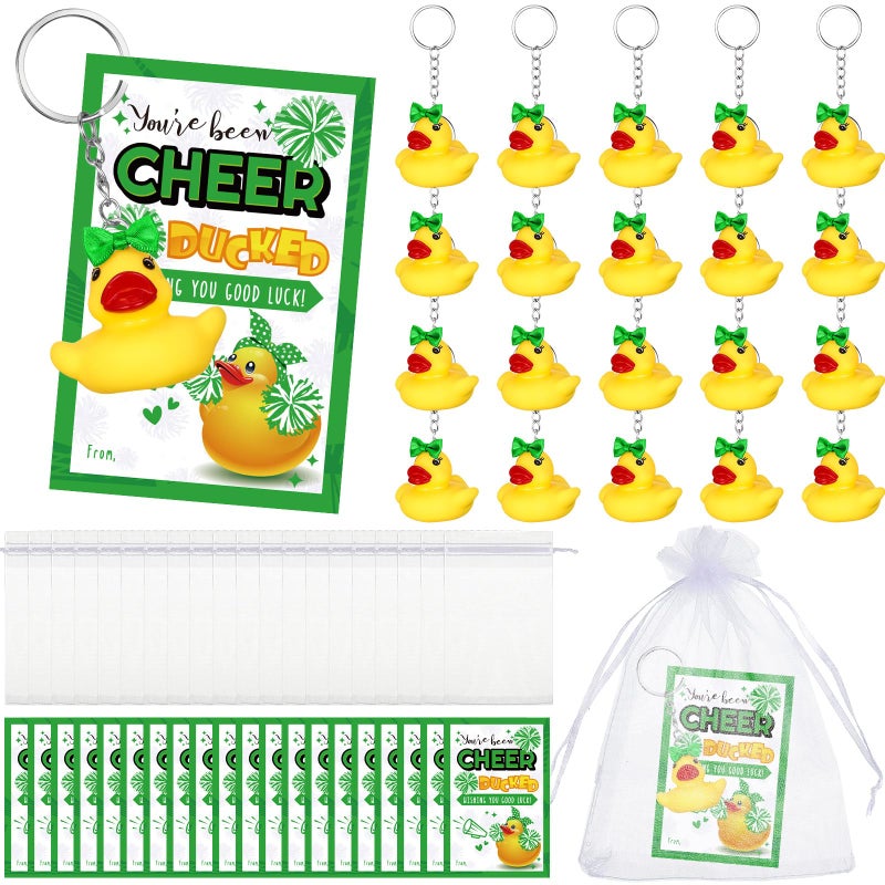 Seenelling Cheer Gifts Bulk Duck Keychain You've Been Cheer Ducked Tags Bow Organza Bags for Valentines Cheerleader Team Gift - Image 1