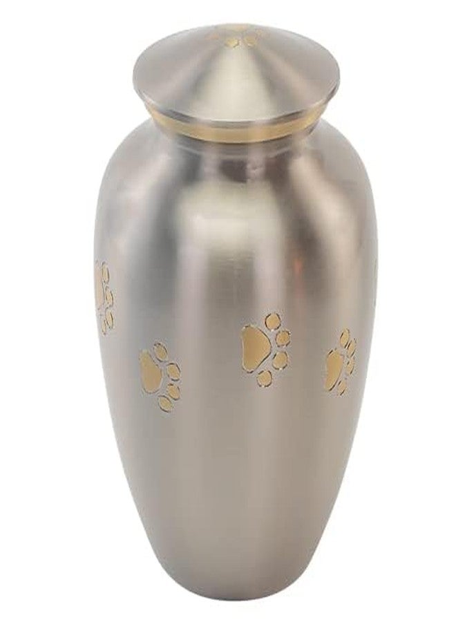 Silverlight Urns Pewter with Gold Paw Prints Large Pet Cremation Urn for Ashes, Brass, Silver Urn, Dog Urn, Cat Urn, Large Sized Pet Urn, 7.5 Inches High - Image 2